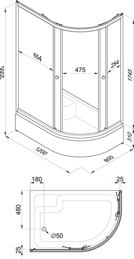 Душевое ограждение Риф 120x80 В левая / грейс Triton