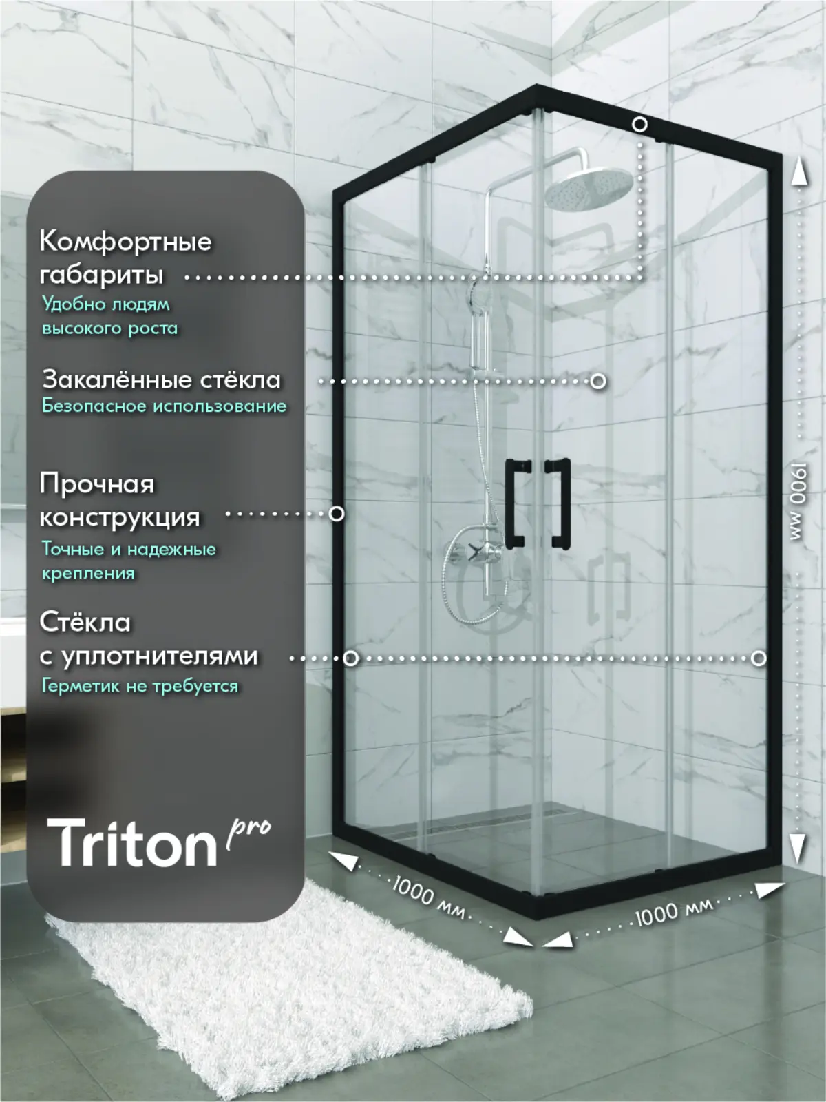 Душевая Ширма Фикс-Блэк 100x100 Triton